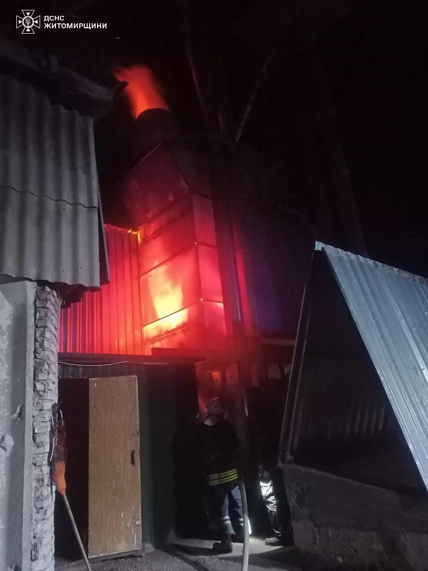Пожежа в зерносушарці у Любарі: знищено дві тонни сої