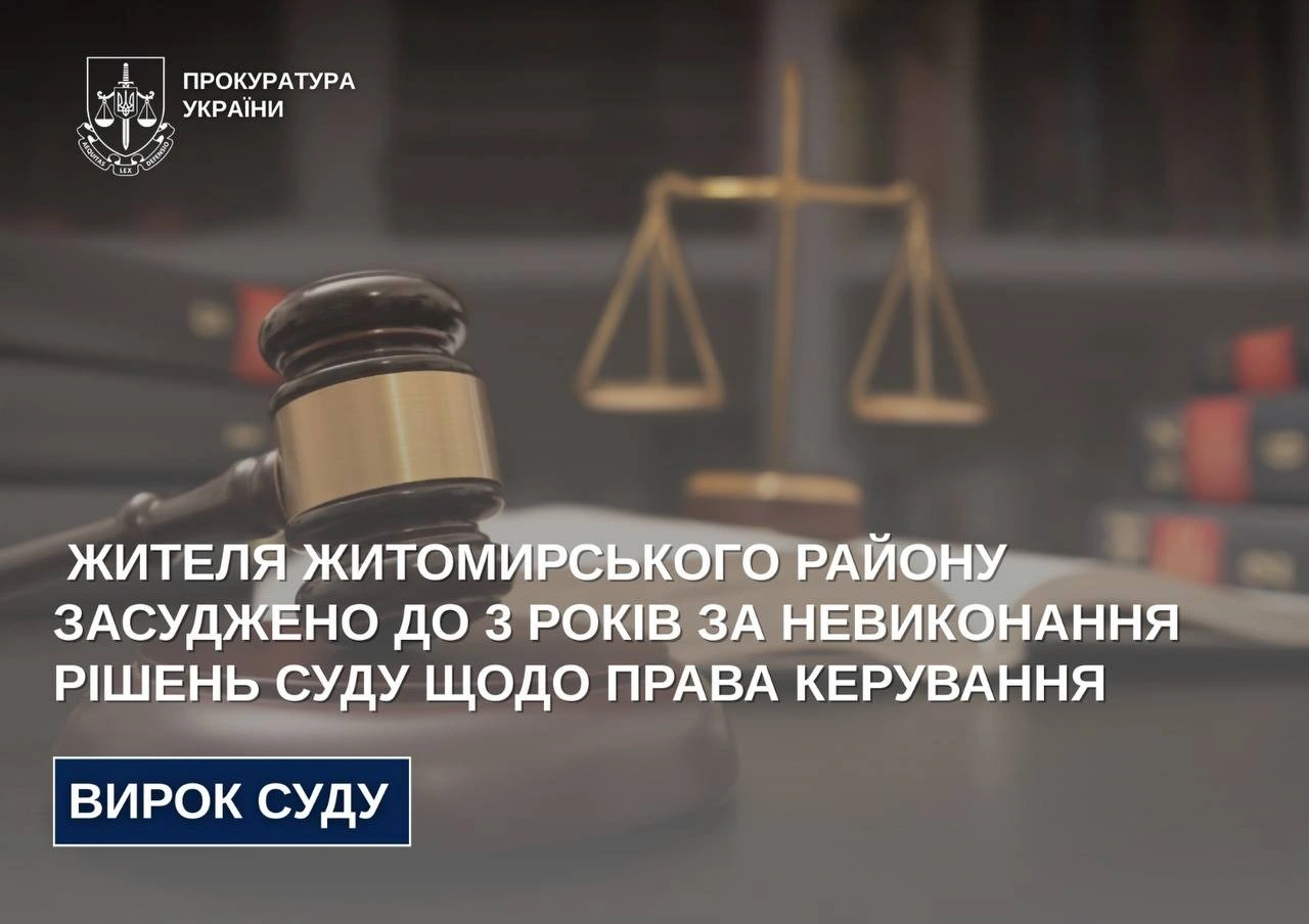 Ігнорував заборону роками: суд призначив реальний строк водієві з Житомирського району