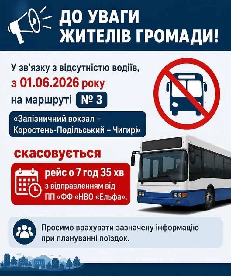Ранковий маршрут №3 у Коростені припиняє курсування