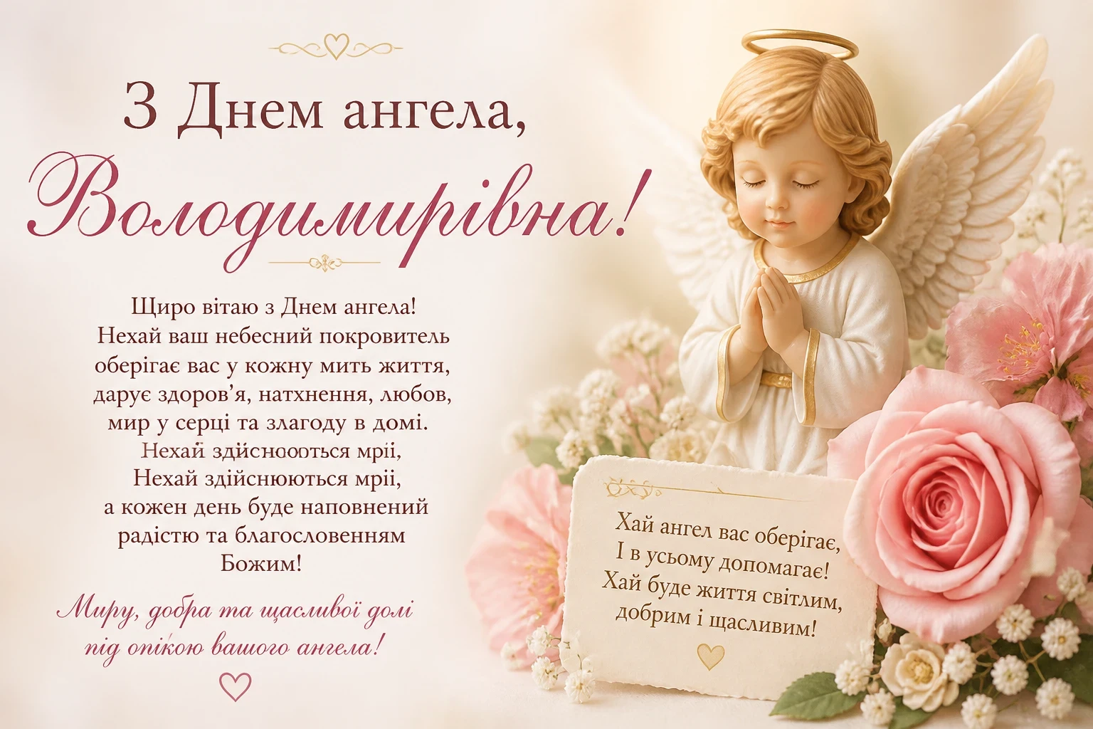 Привітання з днем ангела для Володимирівни